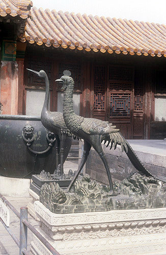 Sculpted peacock and crane, museum in Imperial Palace, Beijing, China